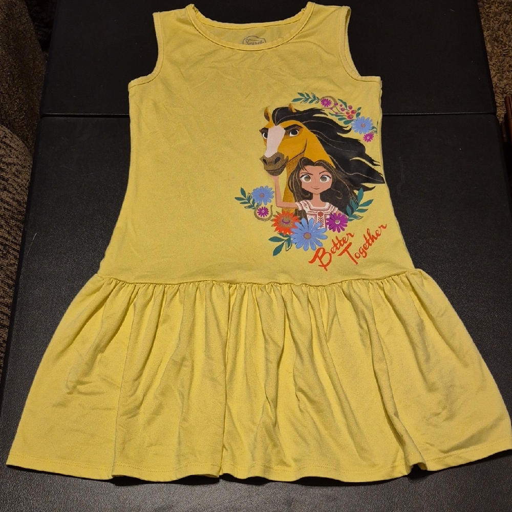 Spirit Yellow Kids Dress with Horse and Girl Print